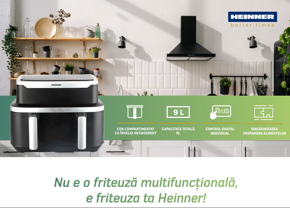 descriere Friteuza dubla cu aer cald Heinner HAF-DDB9BK26